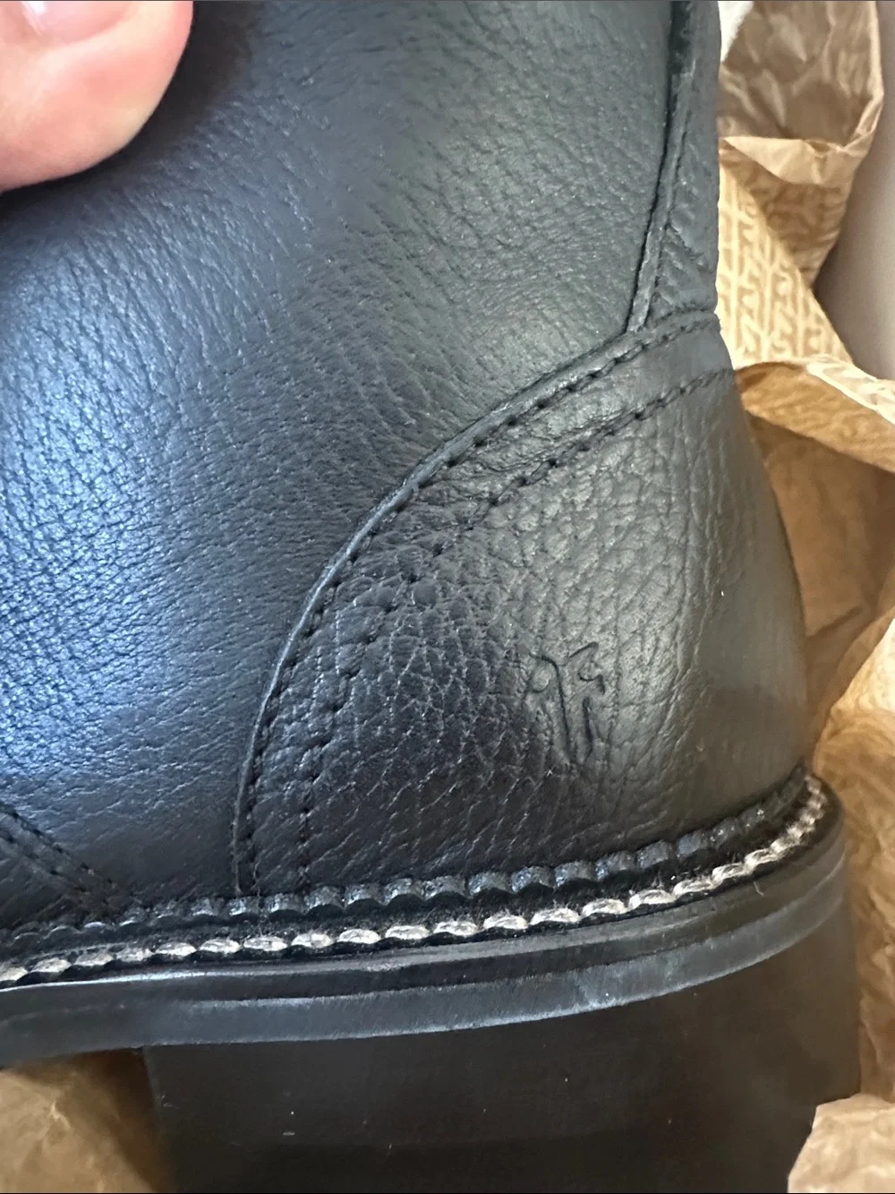 Frye Black Leather Ankle Boots with Cream Shearling Cuffs